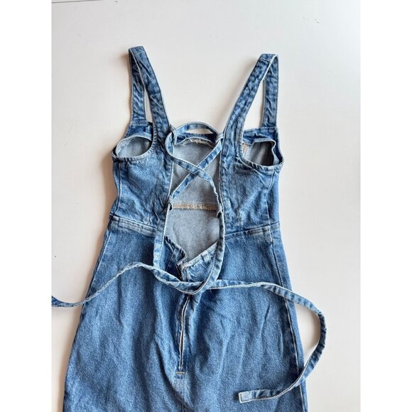 ZARA Medium Blue Cotton Denim Lace Up Back Mini Dress, Size M - Picture 8 of 13